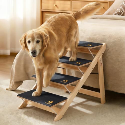 Wooden 2-in-1 Dog Stairs, 4-Step Foldable Anti-Slip Pet Steps
