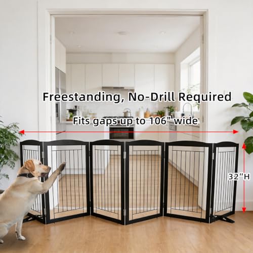 Freestanding Dog Fence Indoor (Black / 【6 Panels】120''w x 32''h)