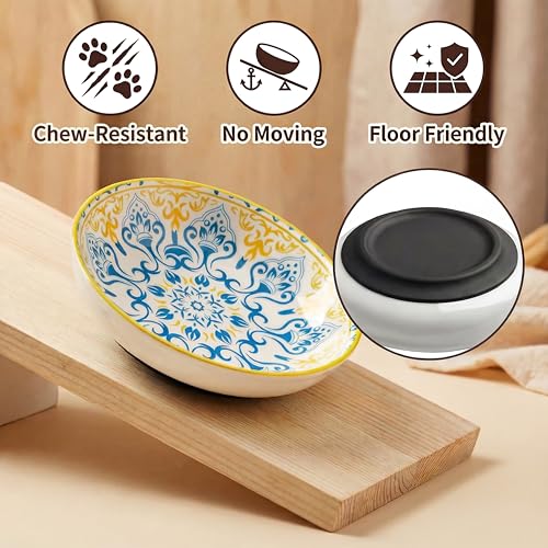 Ceramic Cat Food Bowls 6 Pack (Floral - Pads Attached)