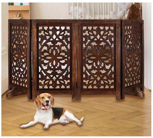 Freestanding Wood Pet Gate (Burnt / 56"x28" Lily 4 Panels)