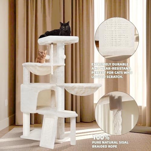 Wang Xin Three Layer Cat Tree with Cat Condo Scratch Pad and Two Hammocks (Small / Beige)