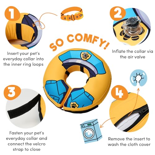 Inflatable Dog Cone Collar Alternative After Surgery Medium+ (Police Officer / Medium+[Neck:11"-14"])