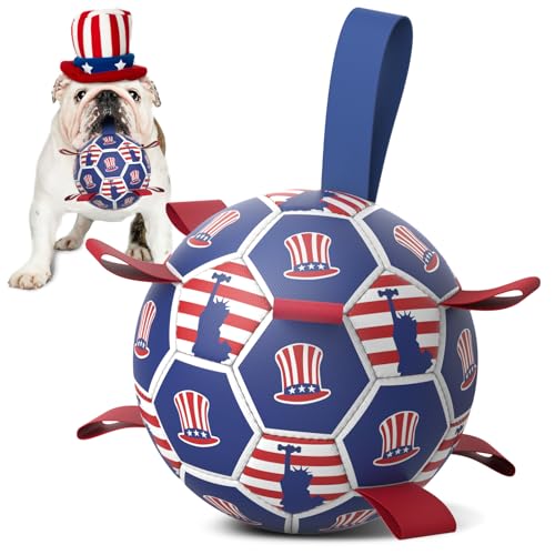 Dog Balls 6 Inch Dog Soccer Ball with Straps (6 Inch / Independence Day)