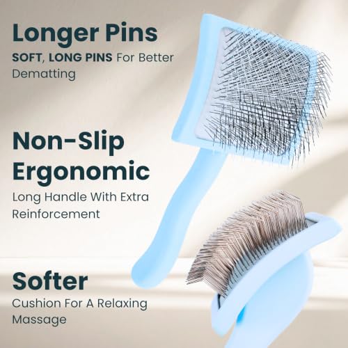 Slicker Brush for Dogs (Baby Blue / Curved Large)