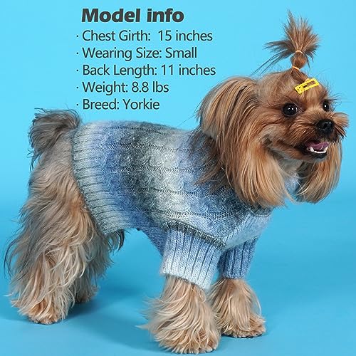 Color Block Dog Sweater for Small Dogs Turtleneck Thermal Knit (X-Small (4-6lbs) / 07# Blue)