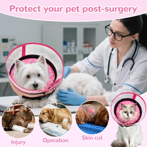 Inflatable Dog Cone Collar with Anti (Donut Pink / M(Neck:6.5-9''))