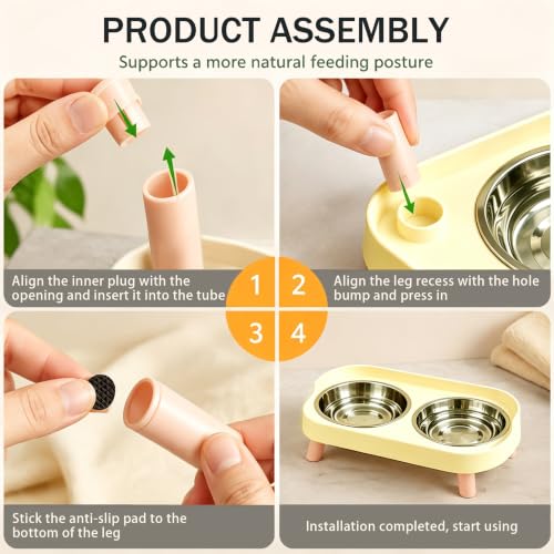 Elevated Dog Bowls with Mat (Yellow)