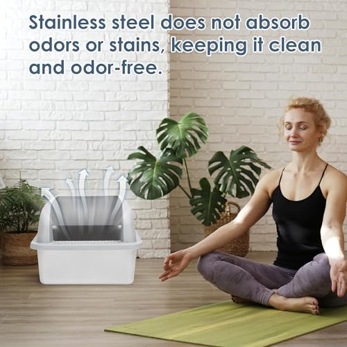 XL Non Sticky Coated Stainless Steel Cat Litter Box with Lid (Light Grey & Black Teflon / Large)