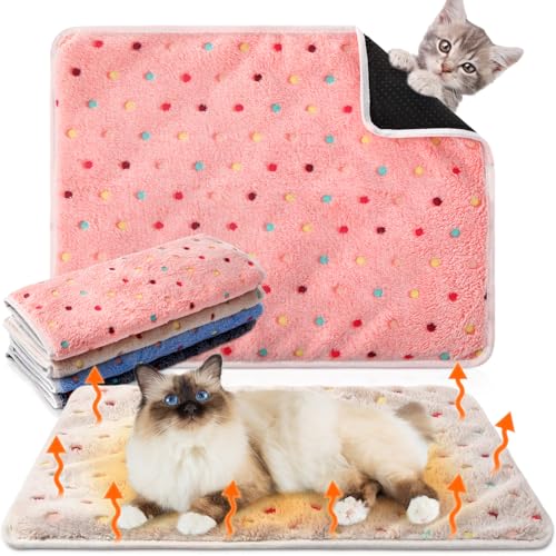 4 Pack Self Heating Cat Bed Cat Self Warming Pad with Removable Cover Extra Warm Thermal Pet Pad Washable Pet Crate Mat Anti Slip Kennel for Indoor Outdoor Pets (16 x 20 Inches)