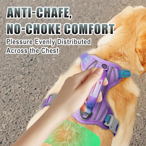 Dog Harness for Large Dogs No Pull Dog Vest ID Tag Pocket (Lavender Sky / Large)
