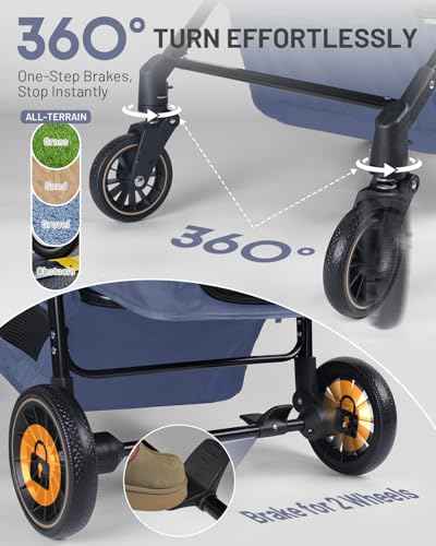 Dog Stroller for Medium & Large Dogs Up to 66 lbs (Navy Blue)