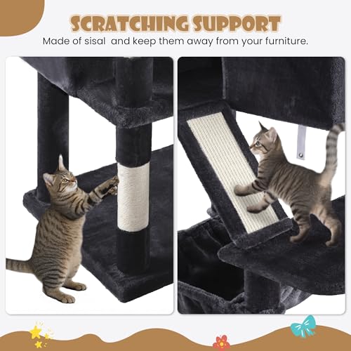 81in Multi Level Tall Cat Tree Tower for Indoor Kitties (Dark Grey)