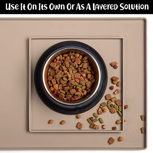 Dog Food Mat Waterproof Dog Bowl Mat for Food and Water (Extra Small: 11" x 11" / Taupe)