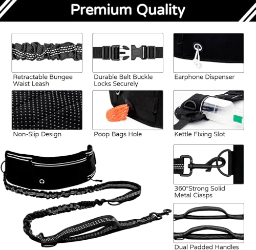 Hands Free Dog Leash with Waist Bag for Large Dog Walking