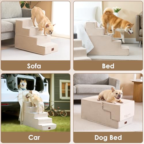 Dog Stairs for High Bed 22.5" H (Beige / Standard 15.7" x 30" x 22.5")