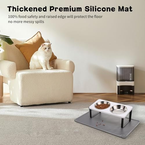 Upgraded Elevated Cat Bowls with Food Mat