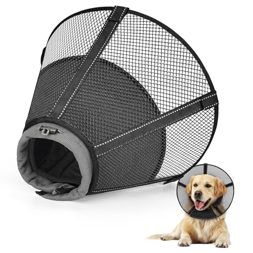 Dog Cone Collar Soft to Stop Licking Surgery Recovery Alternative (Black / M(Depth: 8.3in, Girth: 11.8-14.7in))