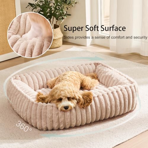 Orthopedic Large Dog Bed Calming Pet Sofa Bed 36''x28'' Khaki (Khaki / 36"L x 28"W x 7"Th)