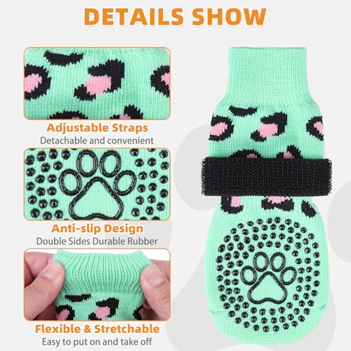 Anti Slip Dog Socks for Hot (Leopard Green / Small)