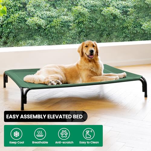 Elevated Dog Bed Outdoor Cooling Raised Cot for XL Dogs (XL-48.8"L×35.8"W×7.9"Th / Green)