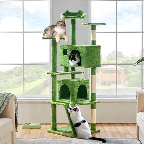 70in Multi Level Sturdy Cat Tree (Green / 70in)