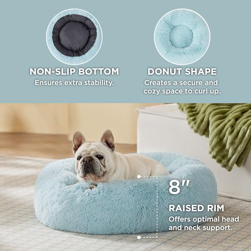 Calming Dog Bed Medium Size Dog Donut Washable Pet Bed (30"L x 30"W x 8"Th / Aqua Blue)