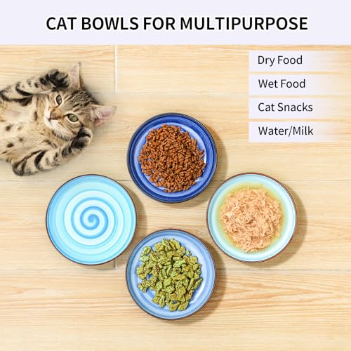 6 Inch Ceramic Cat Bowls (6 Inch, Set of 4 / Gradient Blue)