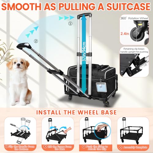 Small Pet Carrier 18"x13"x9.5" with Wheels Airline Approved (18.0"L x 13.0"W x 9.5"H / Black and Wheeled)