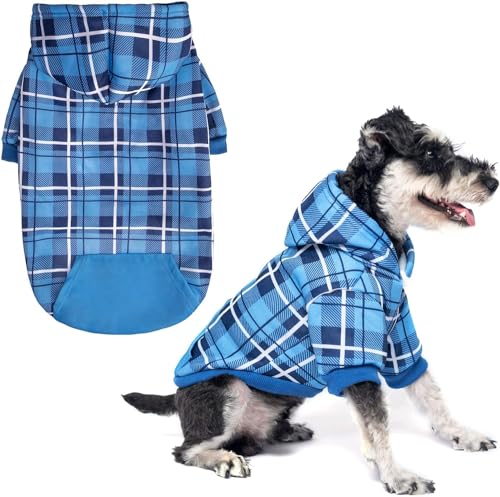 Plaid Dog Hoodie (Medium / Blue)