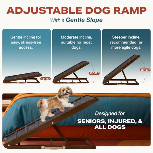 Adjustable Dog Ramp for Bed (Brown / 45" Long x 16.5" Walking Space)
