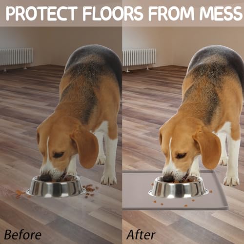 Silicone Cat & Dog Food Mat for Floors Waterproof (Taupe / 24''×16'')