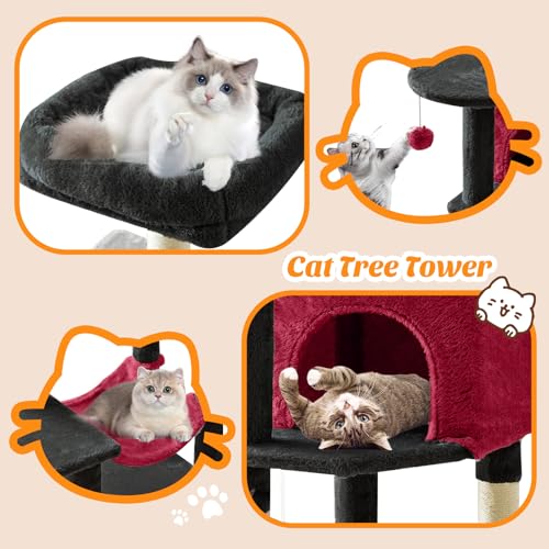 44 Inch Cat Tree Tower for Indoor Cats and Kittens (Black Red / 44 IN)