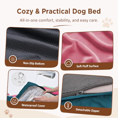 Orthopedic Dog Bed for Extra Large Dogs with Bolster (45.0"L x 35.0"W x 8.5"Th / Mint-Berry Dream)