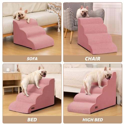 Dog Stairs for Small Dogs (Pink / Standard 3-Step 15.7"H)