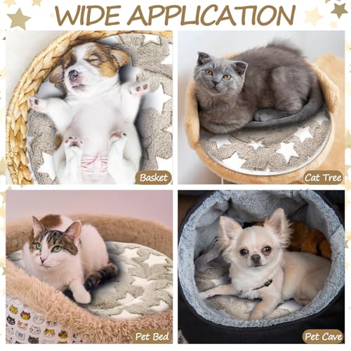 2 Pack Self Heating Cat Pad Self Heating Cat Bed Machine Washable Heat Pet Mat Reversible Body Thermal Warm Round Dog Bed Crate Blanket for Feral and Indoor Cats (16'' / Apricot Large Star)