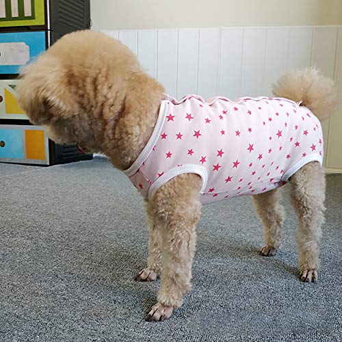 Dog’s Recovery Suit Post Surgery Shirt for Puppy (Medium / pink stars)