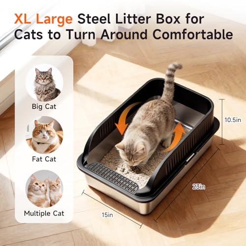 Extra Large Stainless Steel Litter Box with Lid (Black XL)