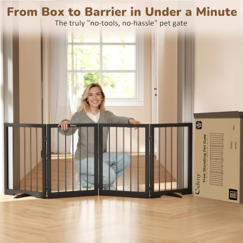 Free Standing Dog Gate Indoor (Black / 4-Panel, 24"Tall)