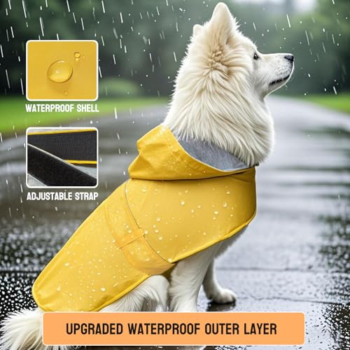 Dog Raincoat Dog Rain Jacket Hooded Poncho Waterproof Pet Rain Suit Double (Yellow / M:Back Length 8.5-10.5")