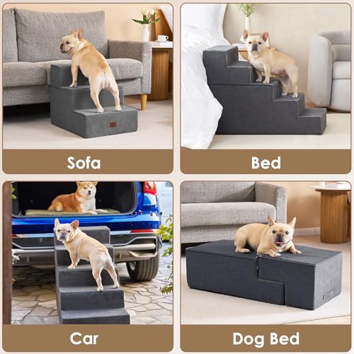 Dog Stairs for High Bed 25" H (Grey / Extra Wide 17.7" x 35" x 25")