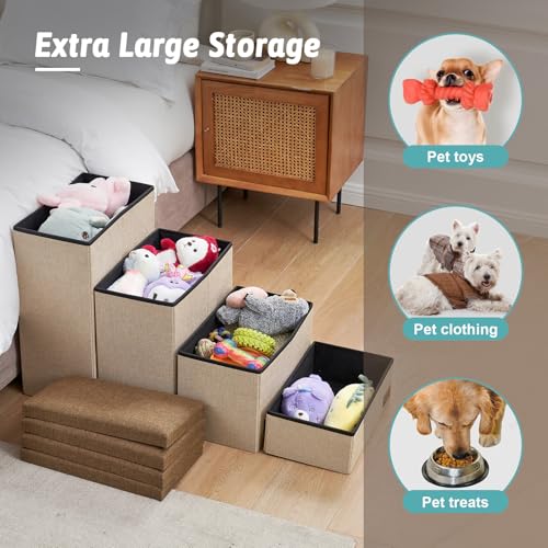 Dog Stairs with Storage (Beige / 28.5"L x 17"W x 16.7"H)