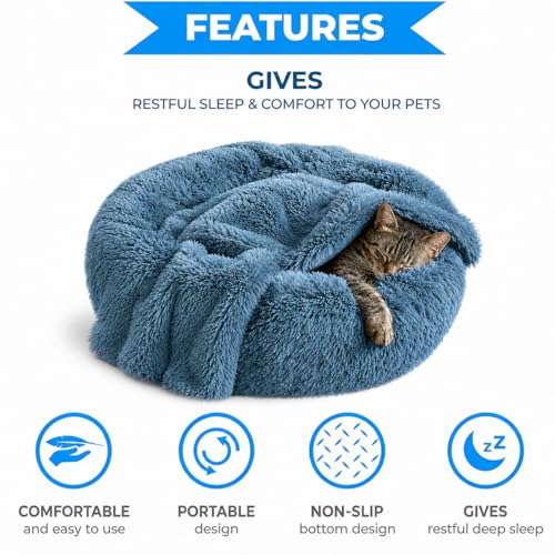 Cat Beds for Indoor Cats & Small Dog (Navy Grey-C / 23.00" x 23.00" x 7.00")