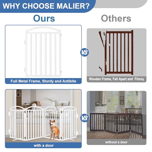 Metal Freestanding Dog Gates (Whtie / 120''W × 32''H)