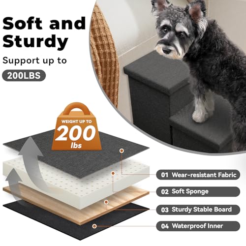 Dog Stairs with Storage (Dark Grey No Condo / 3)