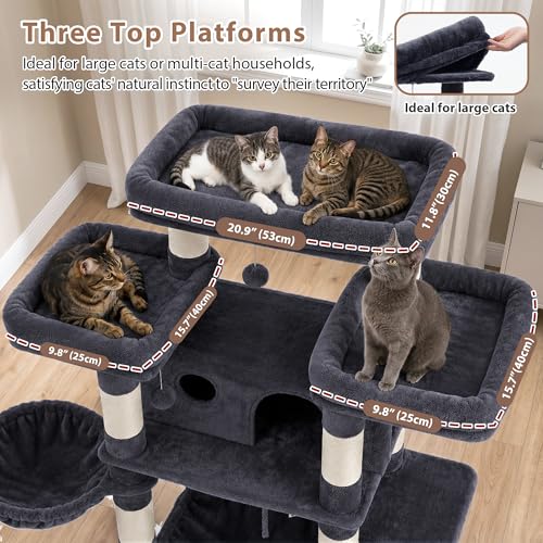 Cat Tree 74" Tower for Large Cats (74 inch / Smoky gray)