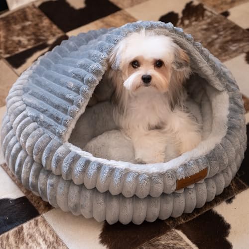 Cat Cave Bed for Indoor Cats Covered Hooded Pet Bed with Cushion (Dark Blue)