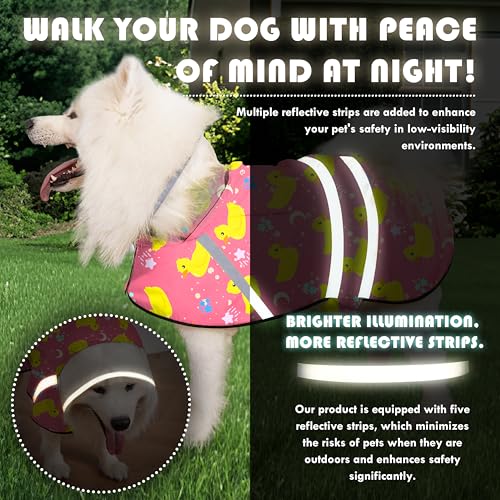 Dog Raincoat Adjustable Rain Jacket with Hooded Double Layer for Large Medium Small Dogs Puppies (Duck Pink / Small)