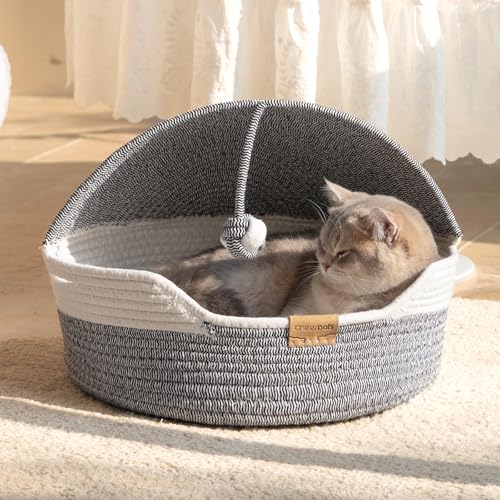 Cat Basket Bed with Washable Cushion and Ball Rope Cotton (Blue)