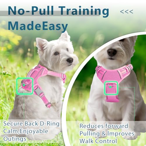 Dog Harness No Pull with ID Tag Pocket (Small(Chest:19.5-26”) / Pink)