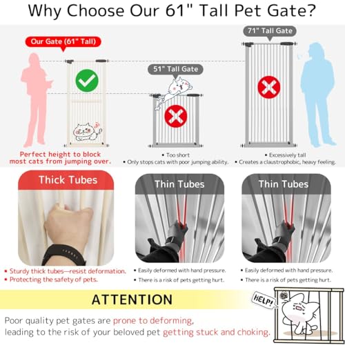 61.02" Extra Tall Pet Gate for Cat Dog 30.12" (61.02" H-cream / 30.12"-59.24" W)